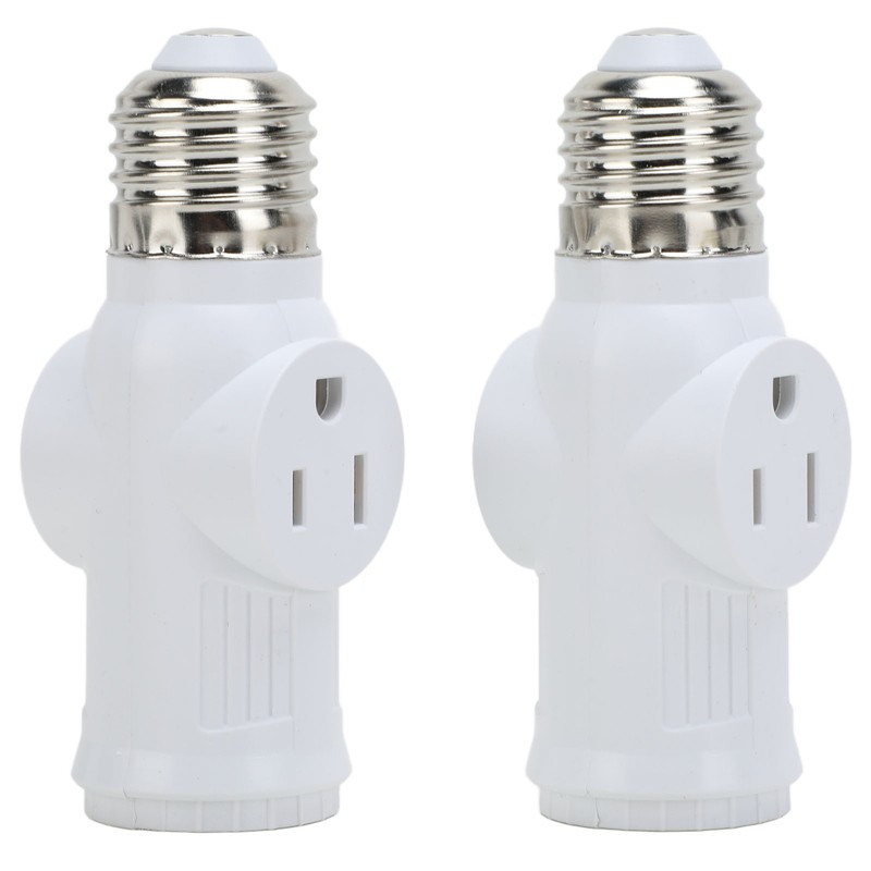 2Pcs 3 Prong Light Socket Adapter Plug White E26 Light