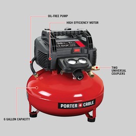 Porter-Cable C2002R 0.8 HP 6 Gallon Oil-Free Pancake Air Compressor (Renewed)