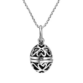 AeraVida Open Heart Oval Egg Locket .925 Sterling Silver Pendant Necklace | Faberge Egg Pendant for Women | Fashion Jewelry