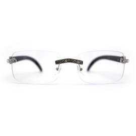 OG Rhinestone Stud Rimless Rectangle 90s Hip Hop Rapper Eyeglasses (Silver Black)