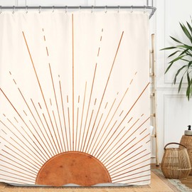 Miyotaa Rust Sun Abstract Shower Curtain Set 60Wx71H Inches Minimalist Mid Century Modern Vintage Aesthetic Sunrise Polyester Waterproof Bathroom Curtain with 12 Hooks