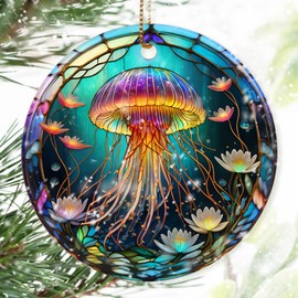 Dodosky Colorful Ceramic Jellyfish Christmas Ornament, Jellyfish Ornaments for Christmas Tree, Holiday Decorations, Christmas Decor, Gifts for Jellyfish Lovers, Christmas Ornament Gift Ideas