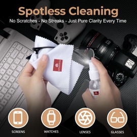 SmoTecQ Lens Cleaner Spray Kit – Plant-Based, Alcohol-Free Cleaning Solution for Glasses, Camera Lenses & Screens | Includes 2 x 2oz Spray Bottles, 2 Streak-Free Microfiber Cloths & 1 Travel Pouch