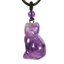 Justinstones Natural Amethyst Carved Cat Necklace 30mm Cute Animal Pendant Necklace Jewelry Gift 22 inch