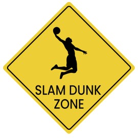 Slam Dunk Zone Aluminum Sign Sports Player Wall Sign for Boys Teens Living Room Bedroom Playroom Decor, 12 x 12 Inch