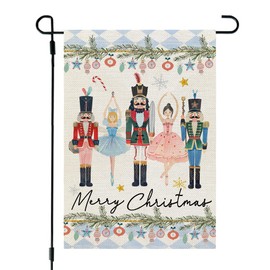 CROWNED BEAUTY Merry Christmas Nutcrackers Garden Flag 12x18 Inch Double Sided Small Burlap Holiday Yard Decoration for Outside