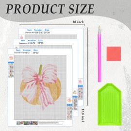 JWVK Preppy Fall Pumpkin Diamond Art Kits 3 Pack, Coquette Bow Pumpkin Autumn DIY Diamond Gem Painting Art Kits for Girls Kids Adults Beginners, Preppy Fall Decor 10x11.8 Inch