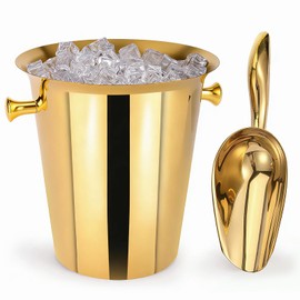 5 Liter Outdoor Gold Ice Bucket with Scoop, Stainless Steel Ice Bucket, Cocktail Bar Wine Party Beverage Cooler, Champagne Bucket，Home Bar Accessory - (Gold)