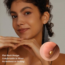 Thunaraz Earring Sets for Multiple Piercing Flat Back Stud Earrings Hypoallergenic Stainless Steel Earrings Dainty Cartilage Tragus Stud Earrings for Women 3Pairs Golden-White CZ