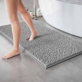 Bathroom Rugs Set 2 Piece Thick Chenille Kitchen Mats,Quick Dry Absorbent Bath Rugs With Non-Slip Pvc Backing,Bath Mats for Bathtub,Bedroom,Living room -Home Decor Large Rugs 47x24+32x20 Inch Gray