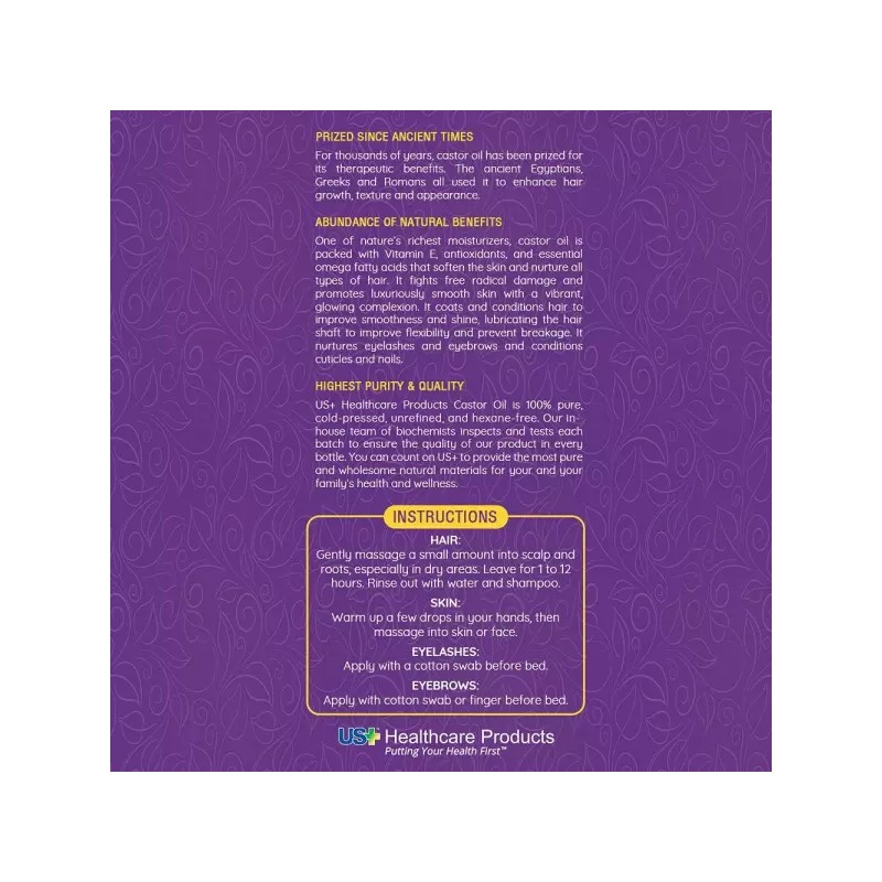 100 순수 피마자유 - 냉간 압착 정제되지 않음 헥산 프리
