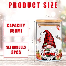 3 Pack Christmas Glass Storage Jars With Airtight Bamboo Lid Gnome Snowflakes Canister Sets for Christmas Kitchen Countertop Decor Christmas Cookie Jars Candy Containers