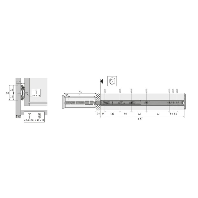 Hettich KA4932 Over Extension 10 in. Drawer Slide 130 lb.