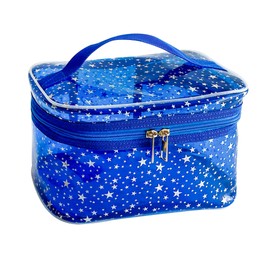 TotePrint Holographic Makeup Bags Bulk,Clear Storage Bag Toiletry Pocket Portable Zippered Iridescent Pouch Waterproof Cosmetic Gift Bags for Women (Blue-L)