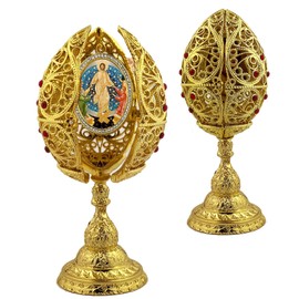 Resurrection of Christ Jesus Icon Egg Filigree Triptych Jeweled Easter Gift Deco