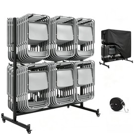 Heavy Duty Folding Chair Cart & Table Cart with Locking Rubber Wheels, 1000Lbs Capacity 2-Tier Storage Rack, Holds 84 Chairs or 24 Tables, Dust Cover & Elastic Cords for Events Weddings Church School