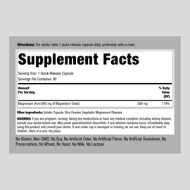 Piping Rock Magnesium Oxide 500mg | 90 Capsules | Non-GMO, Gluten Free Supplement