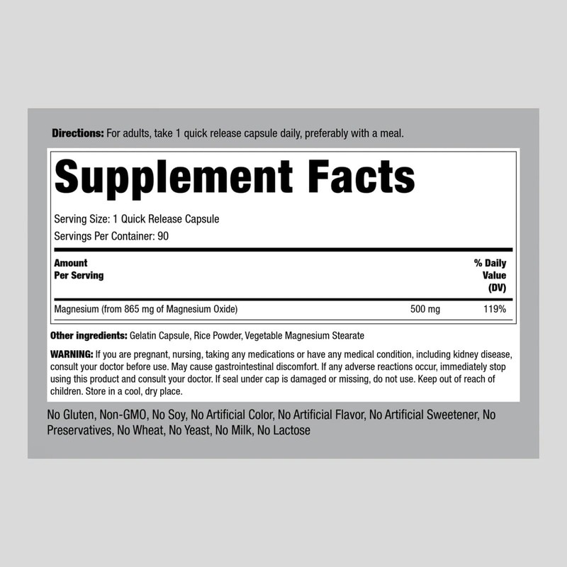 Piping Rock Magnesium Oxide 500mg | 90 Capsules | Non-GMO,