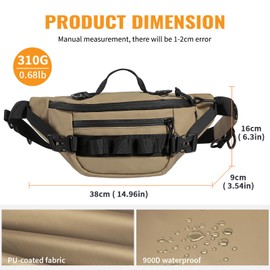 Huntvp Military Fanny Pack Tactical Waist Bag Pack Water-resistant Crossbody Belt Bag Pouch for Hiking Climbing Bumbag (Khaki)