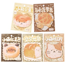 Grifito Cute Sticky Notes, Cartoon Animals with Breads Pattern Sticky Notes Self-Stick Memo, Kawaii Self-Stick Notes for Students School Home Office Gifts Tab Supplies, 84mm x 60mm, 5 Packs