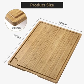Garvee 24" x18" Extra Large Bamboo Cutting Board, 0.8" Thick Wood Chopping Board with Deep Juice Groove & Built-in Handles, Easy Cleaning, Perfect for Turkey, Meat, Vegetables, BBQ
