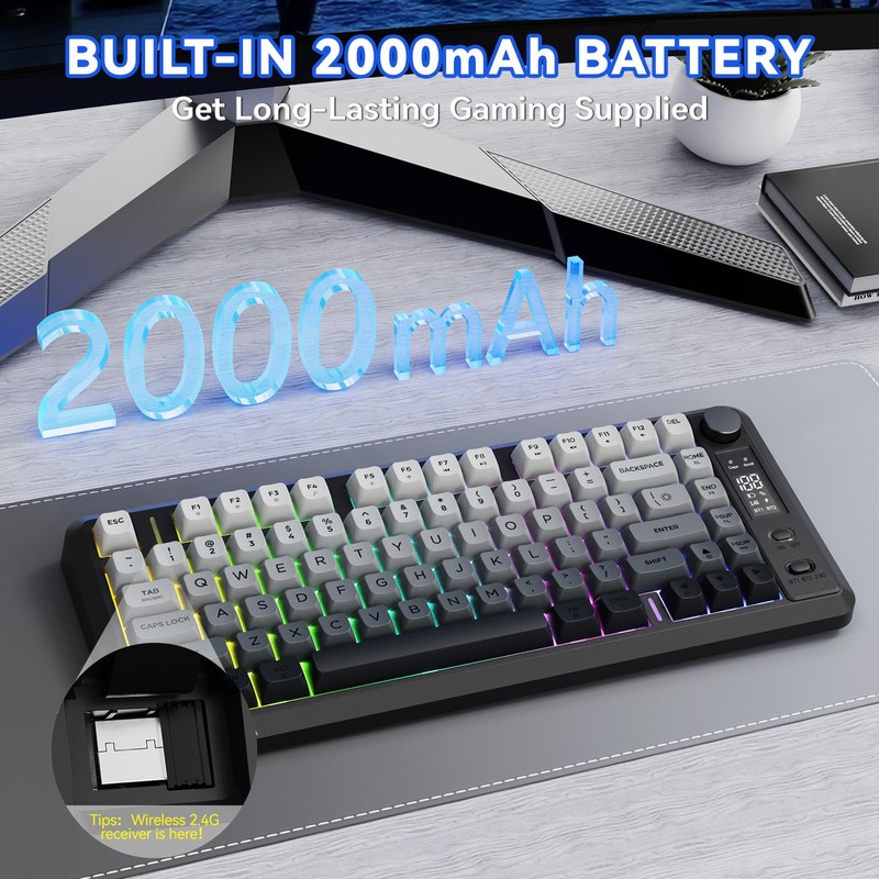 ZIYOU LANG M75 Wireless Gaming Keyboard, RGB Backlit Rechargeable 2000mAh
