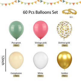 60P Nude Retro Pink White and Gold Balloons, 12 Inch Retro Pink Balloons with Apricot Beige Gold Confetti Latex Ribbon for Girls Baby Shower Princess Party Decoration