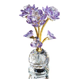 QFkris Purple Crystal Rose Flower Figurine Collectible Statue 6" Glass Flowers with Stems Ornament Home Decor for Valentines Day Thanksgiving,Christmas,Wedding,Mothers Day,Centerpiece,Gift for Women