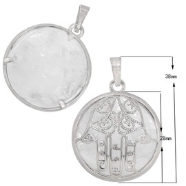 Nupuyai Rock Crystal Round Stone Necklace Hamsa Hand of Fatima Pendant with Chain for Women Men