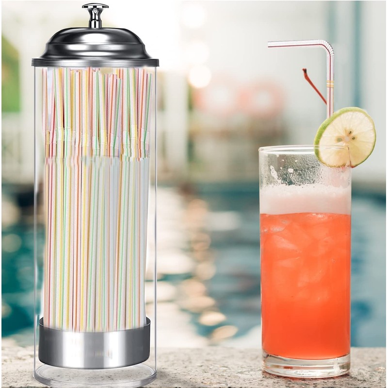 Straw Dispenser for Pencils with Stainless Steel Lid, Clear Acrylic