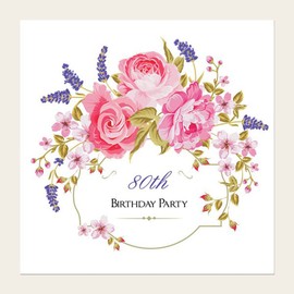 Dotty about Paper Birthday Party Invitations - Rose & Lavender Border - Pack of 10-80th (L155)