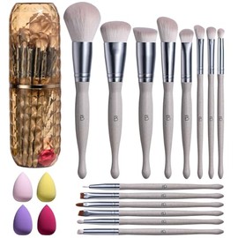 BS-MALL Juego de brochas de maquillaje – Colección de brochas de primera calidad de 14 piezas con 4 mini esponjas y estuche, perfecto para viajes, her