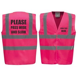 Please Pass Wide & Slow (Big) - Horse Riding Equestrian Premium Pink Hi Vis Safety Vest Reflective Waistcoat Road Safety High Visibility, Can Personalise. (Pink, Medium)