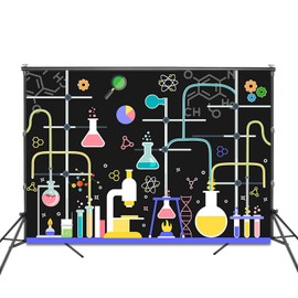 Fitumiw Chemical Science Birthday Party Backdrop 8x6ft Chemical Experiments Science Party Decorations Background for Kids Chemistry Lab Mad Scientist Equipment Science Research Banner
