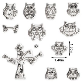 9 pcs Cute Owl Clear Stamps for Card Making, Thanksgiving Fall Leaves Clear Rubber Stamps Fall Tree Stamps for Holiday Card Making Decor DIY Scrapbooking Transparent Album Decor Paper Craft