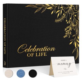 Lanpn Funeral Guest Book for Memorial Service, Linen Cover Celebration of Life Registry Guest Book, Funeral Favors Sign in Books for Guests Memory Book for Funeral with Memory Table Sign, Black