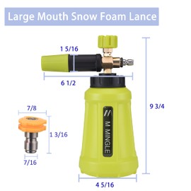 M MINGLE Foam Cannon for Pressure Washer, Car Foam Sprayer with 1/4 Inch Quick Connector, Wide Mouth Heavy Duty Car Wash Foam Blaster Power Washer, 1 Liter with 5 Nozzle Tips