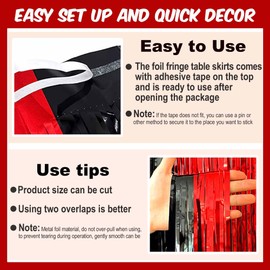 3 Pack Black and Red Tinsel Table Skirts