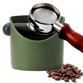 POPOYU Coffee Knock Box,Mini Espresso Knock Box,Army Green Coffee Grounds Container Small Knock Box,with Shock-Absorbent Removable Knock Bar and Non-Slip Base,Grind Barista Accessories
