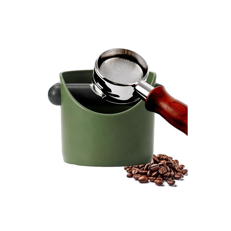 POPOYU Coffee Knock Box,Mini Espresso Knock Box,Army Green Coffee Grounds