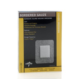 Medline Medline Sterile Bordered Gauze Adhesive Island Wound Dressing, 4" x 5" with 2" x 2.5" Pad - Count of 15
