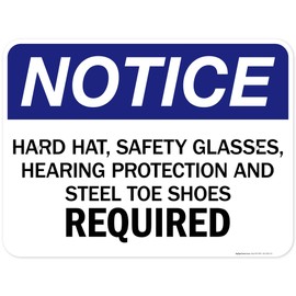 Safety Glasses Hard Hat Sign, 18x24 Inches, 55 mil thick HDPS (high density polystyrene), Made in USA by My Sign Center