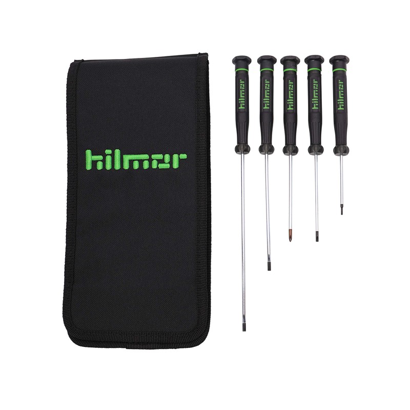 Hilmor Precision Screwdriver Set with Storage Pouch, Black & Green,