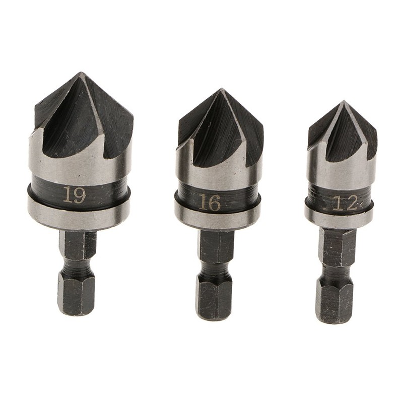 Malayas Set of 3Pcs Titanium Countersink Drill Bit Wood Chamfering
