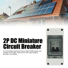 DC Miniature Circuit Breaker, 2 Pole DC1000V 20Amp Isolator with Waterproof Cover Disconnect Switch for Solar PV System, RV, Solar Off Grid System, Solar Panels Grid System