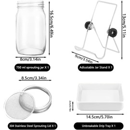 Sprouting Jar, Sprouts Growing kit, Mason Jar for Bean Sprouts Grow, Seed Sprouter Set for Growing Alfalfa, Mung Bea