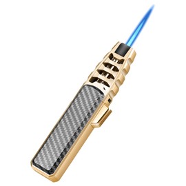 Butane Torch Lighter,Windproof Refillable Kitchen Cooking Torch,Adjustable Flame Solar Beam Blow Torch with Safety Lock for Candle Camping BBQ (Not Included Butane Gas) (Gold)