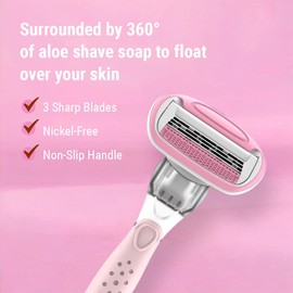 5minskin ComfortGlide Razors for Women – Hair Eraser with 3 Sharp Blades Deliver Close Shave with Comfort | Non-slip Handle Hair Removal, Pink