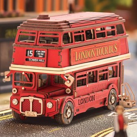 Rolife London Tour Bus 3D Puzzle Bookends Wooden Model Kits Adults 3D Wooden Puzzle Craft for Toys DIY Kit for Children Gifts for Women TGM02