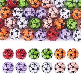 Cheriswelry 30Pcs Crystal Rhinestone Beads 16mm Round Bubblegum Beads Football Loose Spacer Beads Sports Beads for DIY Bracelet Earring Necklace Jewelry Making